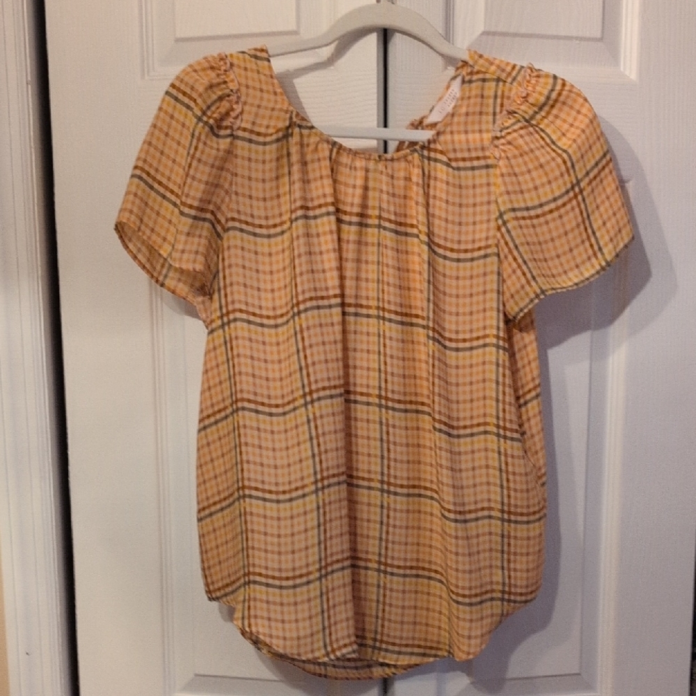 LC Lauren Conrad Yellow Plaid Blouse